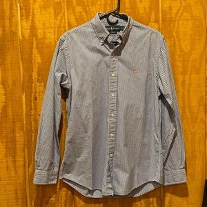 Ralph Lauren Men’s blue checkered button down custom fit SZ: Medium